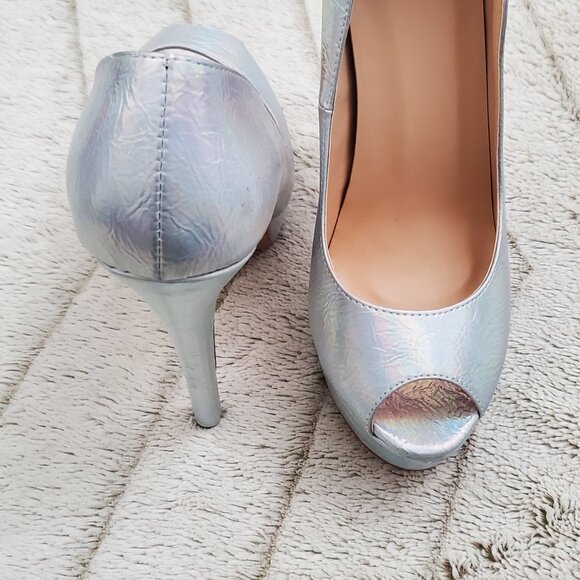 Onlymaker Holographic Peep Toe High Heel Stiletto Platform Pump - Picture 2 of 8